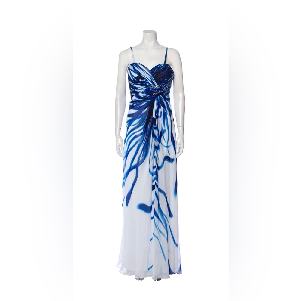 La Femme Blue and White Printed Long Dress Size 2